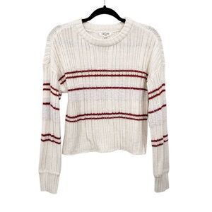 FULL CIRCLE TRENDS Cream Red Striped Cozy Chenille Sweater Size Large